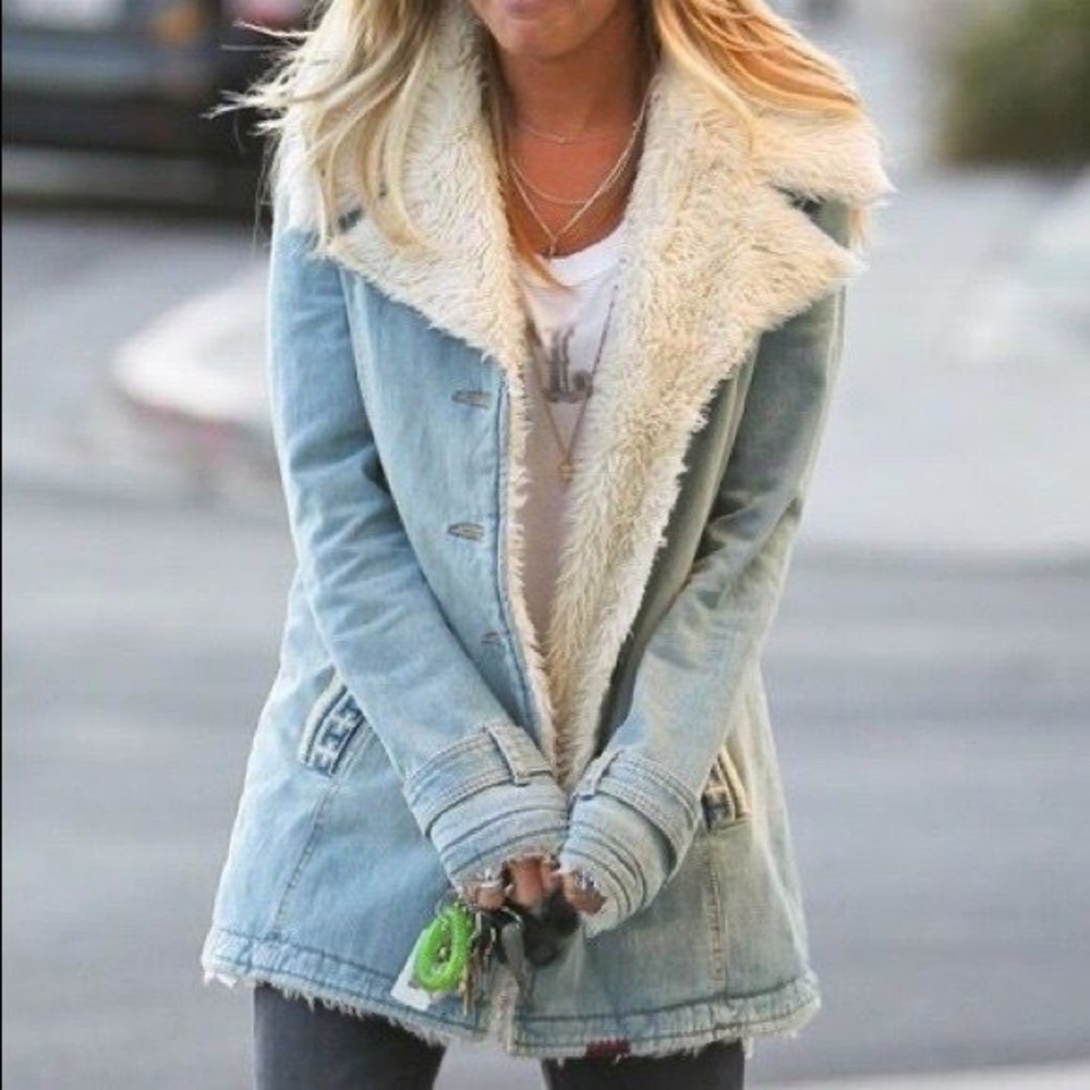 Free people Faux Sherpa lined Denim jacket - Picture 2 of 10